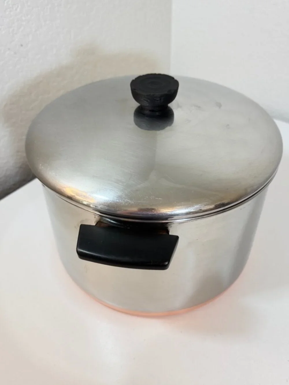 Vintage Revere Ware 6 QT -96f Stock Pot w/ Lid Copper Clad 1801 Clinton ILL USA